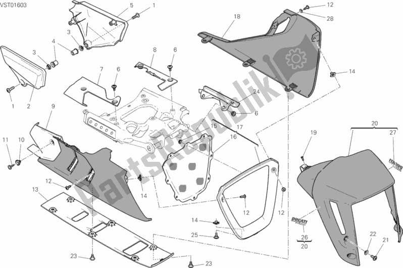 All parts for the Fairing of the Ducati Diavel Xdiavel Sport Pack Brasil 1260 2017